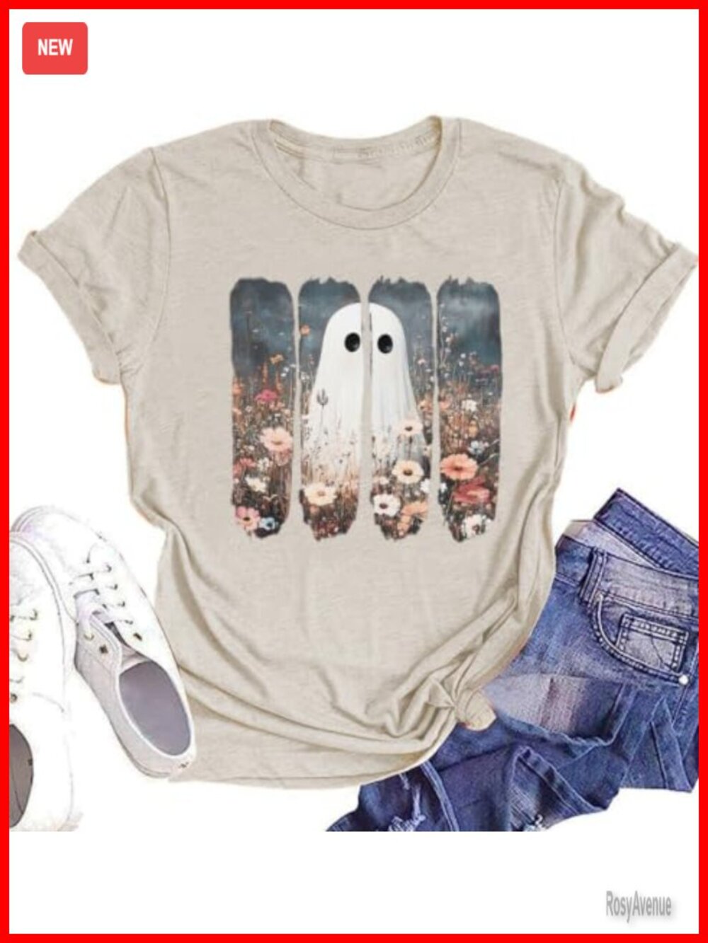 Pumpkin Ghost Graphic Fall Halloween Tee Crew Neck Short Sleeve Casual Top